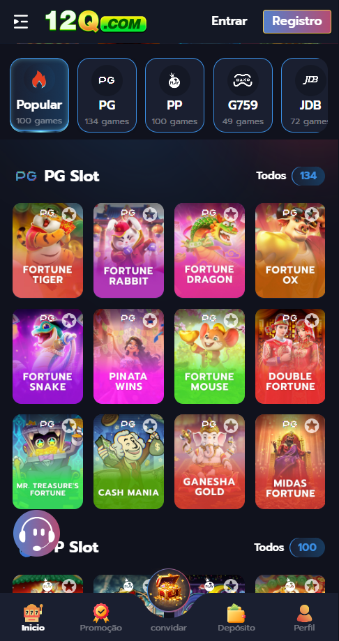Jogos PG Slot no 12Q.COM como Fortune Tiger, Fortune Rabbit, Fortune Dragon, Fortune Ox, Fortune Snake, Piñata Wins